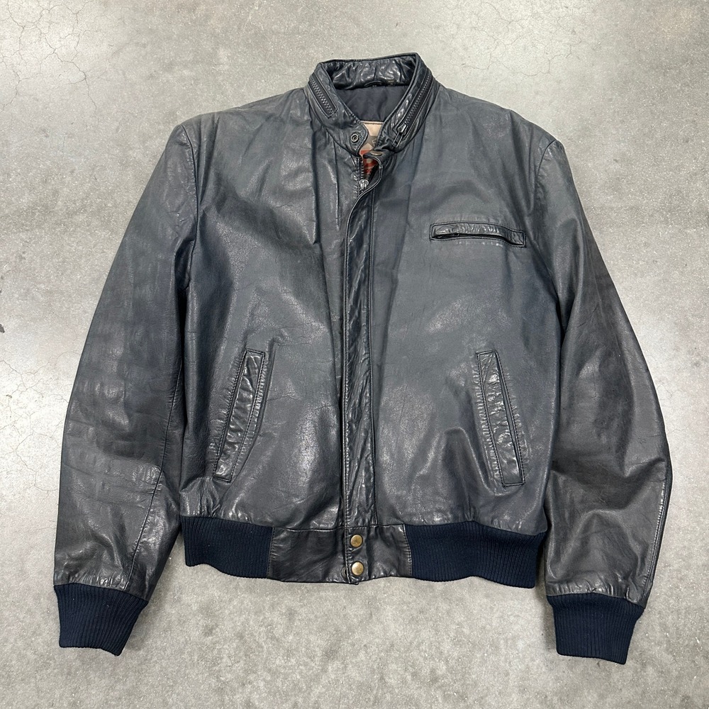 Vintage 80s Midway WW2 Theme Genuine Leather Bomber Jacket Mens L Michael Black